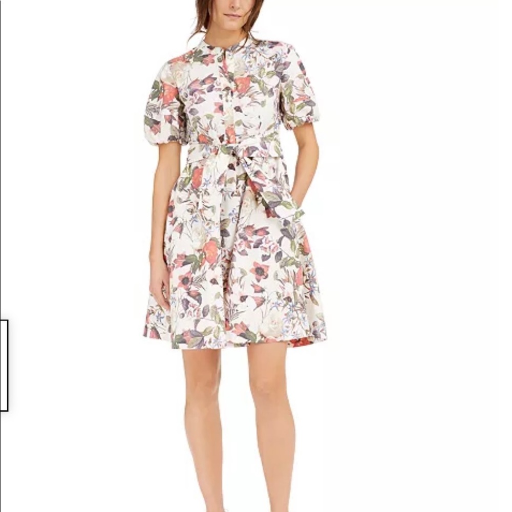 INC floral full skirt bubble sleeve dress_SP